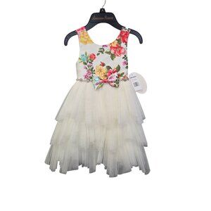 American Princess Floral Tulle Dress With Bow & Bead Accents Size 4 3869